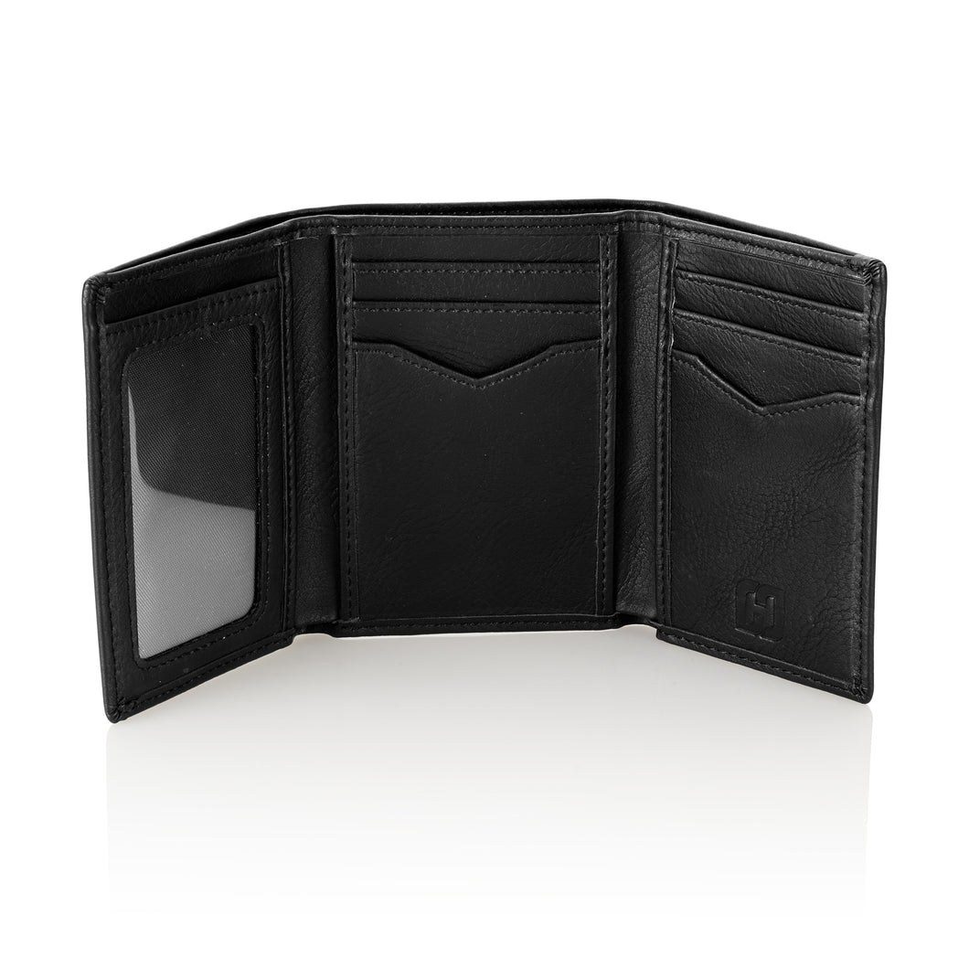 Black Trifold Wallet - Men's Slim Minimalist Money Holder - 12+ Credit Cards, 15+ Cash Bills Capacity - Heavy Duty, Stylish Storage with RFID Blocking Protection