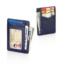 Load image into Gallery viewer, Blue Card Wallet - Modern Minimalist Organizer for Money, Bills, License with ID Window, RFID Skimmer Blocker