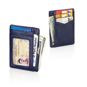 Blue Card Wallet - Modern Minimalist Organizer for Money, Bills, License with ID Window, RFID Skimmer Blocker