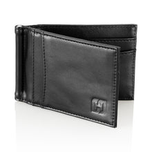 Load image into Gallery viewer, Black Bifold Money Clip Wallet - Slim, Modern Holder with Stainless Steel Clips, RFID Blocker - 8+ Credit Card, 12+ Paper Bills Capacity