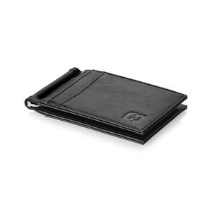 Black Bifold Money Clip Wallet - Slim, Modern Holder with Stainless Steel Clips, RFID Blocker - 8+ Credit Card, 12+ Paper Bills Capacity